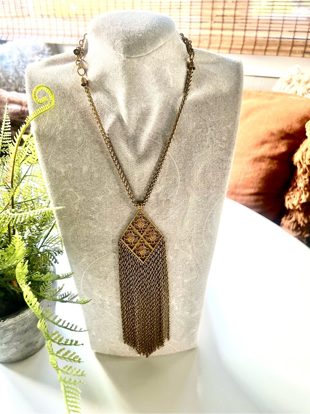 Stella & Dot Gold-Tone Filigree Tassel Necklace